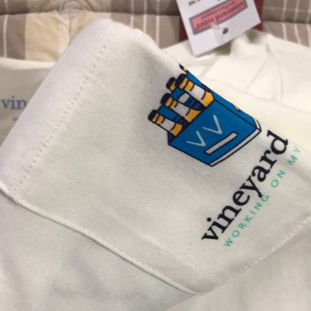 Vineyard Vines White Shirt with Blue and Yellow Logo
